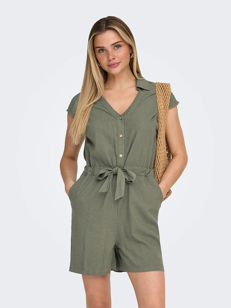 Onlgoa Linen Playsuit -Smokey Olive