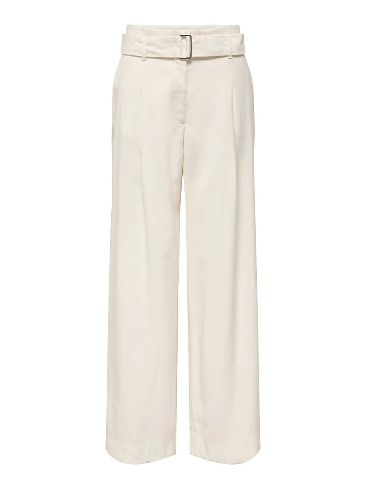 Onltila Life High Waist Belted Wide Trousers-Off White