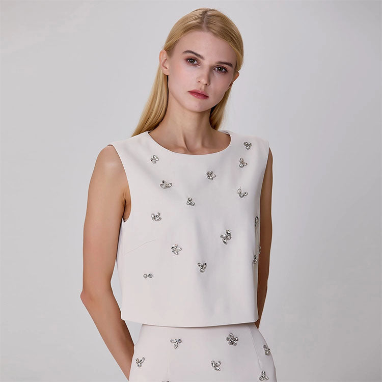 Sleeveless Embroidered Top-Stone