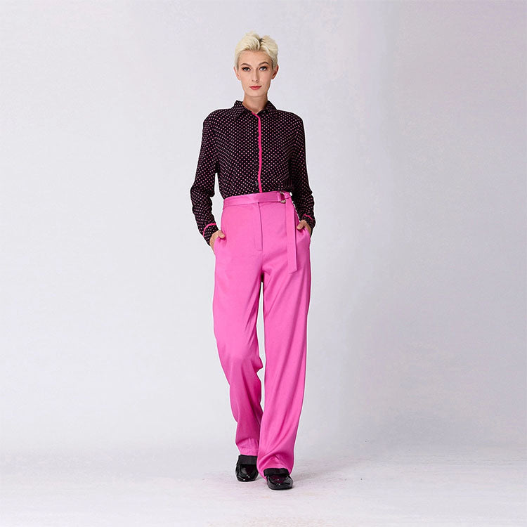 Straight Pants with Buckle Belt