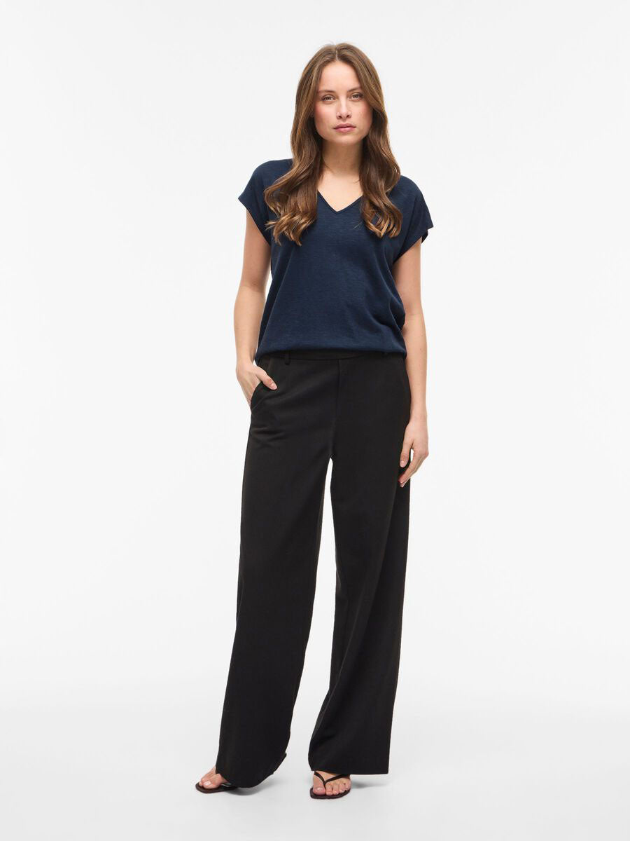 Visyma Cap Sleeve V-Neck Top-Navy
