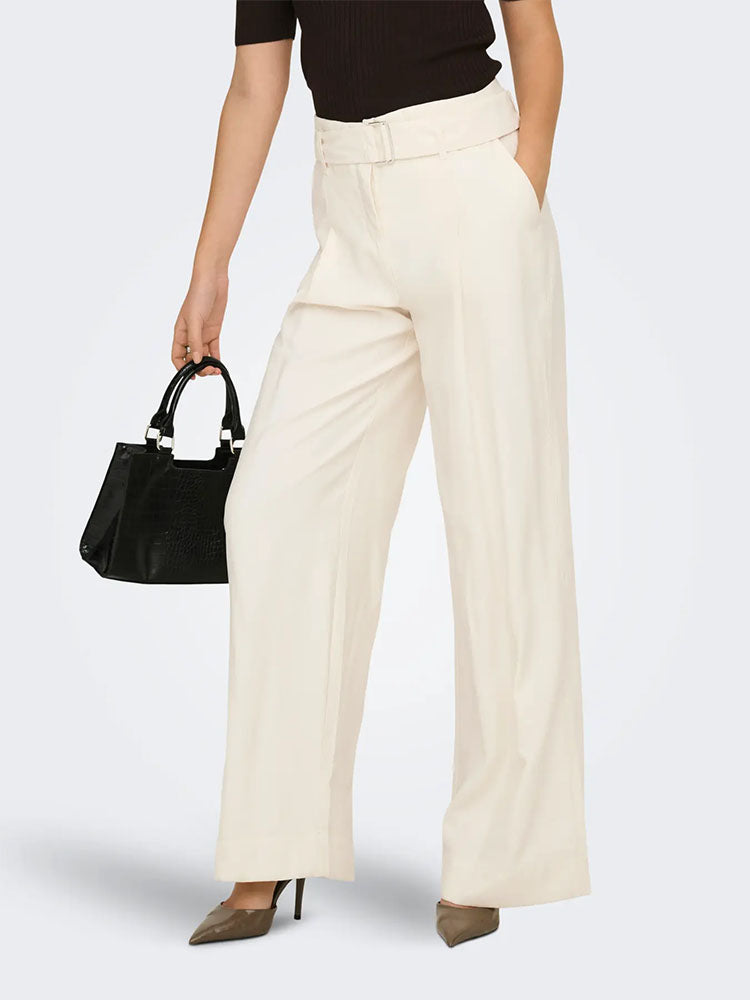 Onltila Life High Waist Belted Wide Trousers-Off White