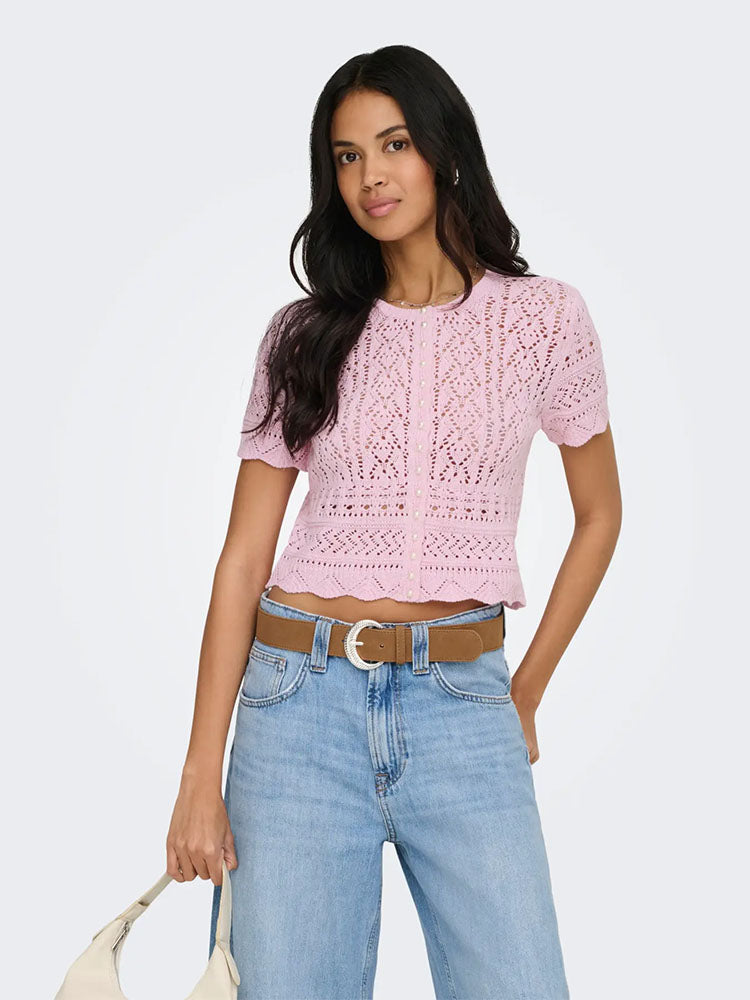 Onlelke Pearl Cardigan-Romance Rose