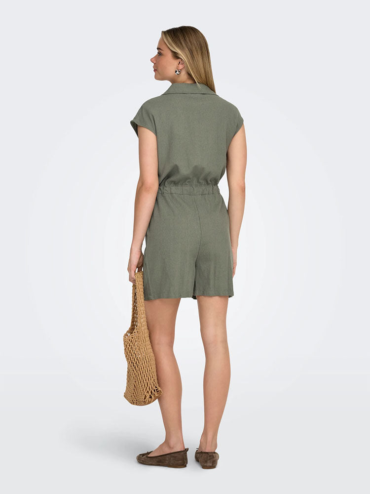 Onlgoa Linen Playsuit -Smokey Olive