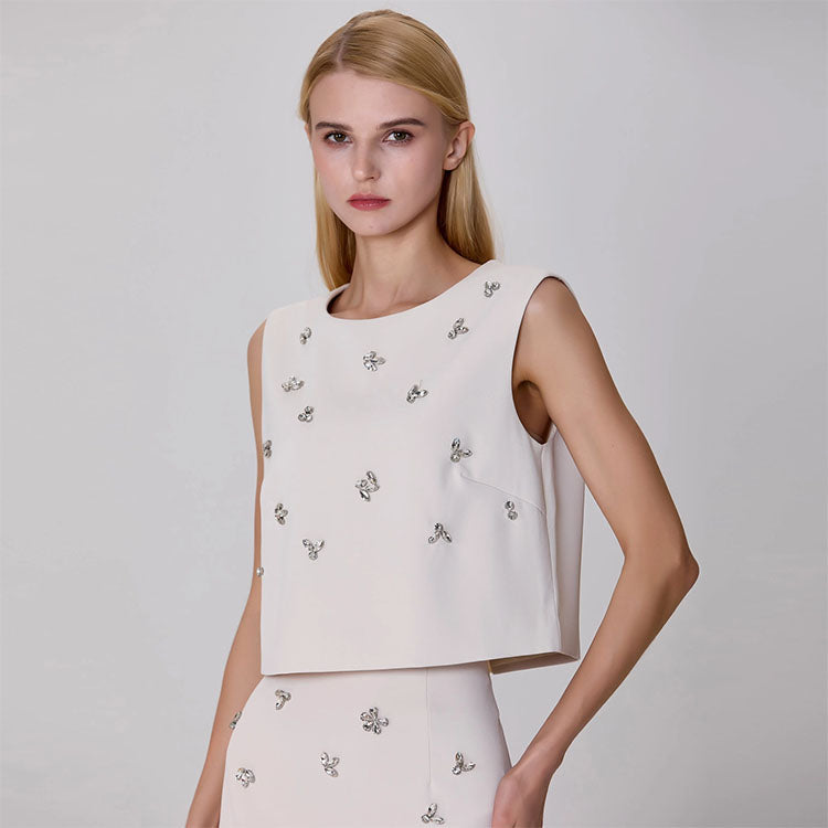 Sleeveless Embroidered Top-Stone