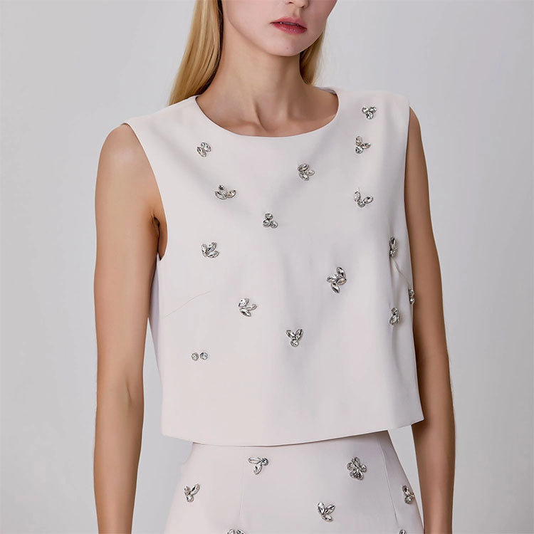 Sleeveless Embroidered Top-Stone