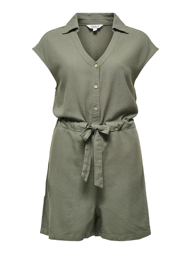 Onlgoa Linen Playsuit -Smokey Olive