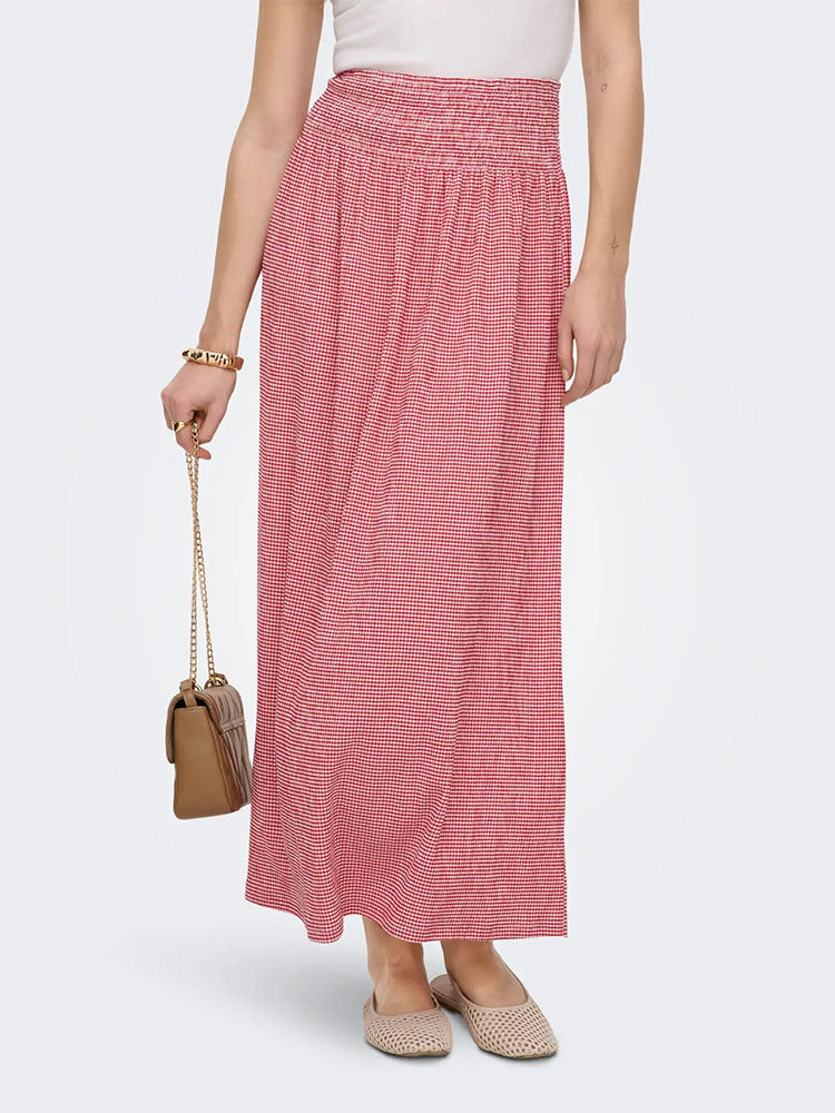 Onlcelle Smock Skirt-Red/White Check