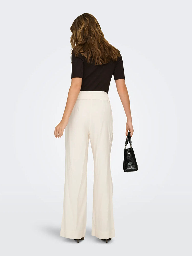 Onltila Life High Waist Belted Wide Trousers-Off White