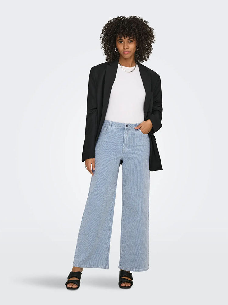 Onlrine Mid Waist Wide Leg Jeans-Light Blue Denim/White Stripe