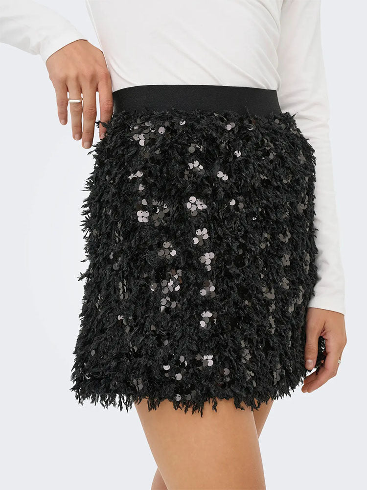 Onlpaola Short Feather Skirt-Black