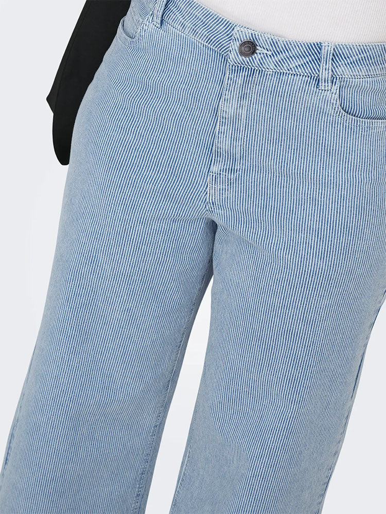 Onlrine Mid Waist Wide Leg Jeans-Light Blue Denim/White Stripe