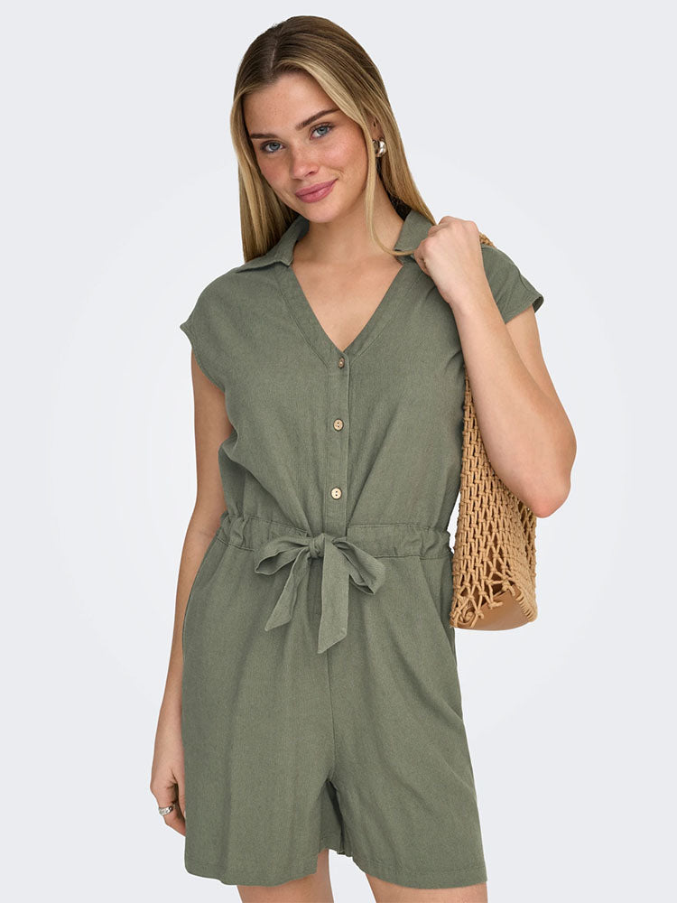Onlgoa Linen Playsuit -Smokey Olive