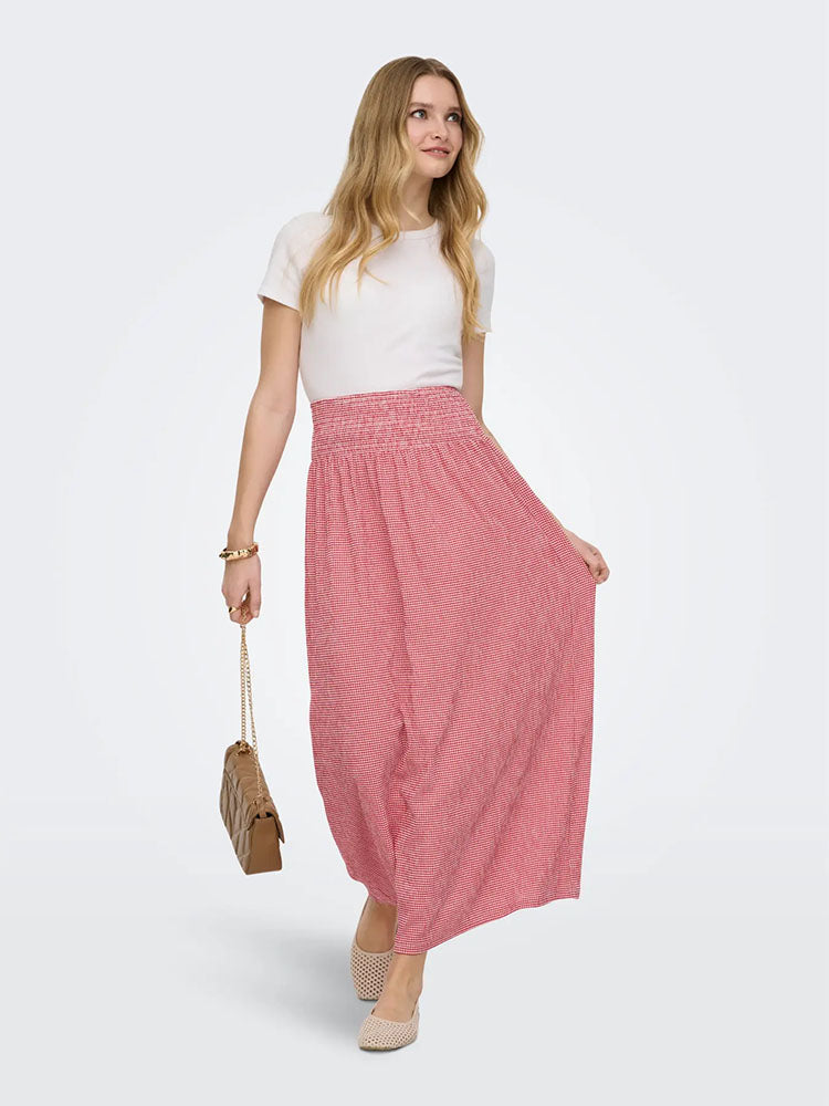 Onlcelle Smock Skirt-Red/White Check