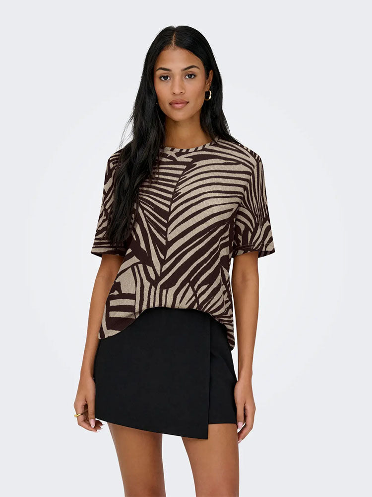 Jdydebbie Short Sleeve Top-Chocolate/Beige Print