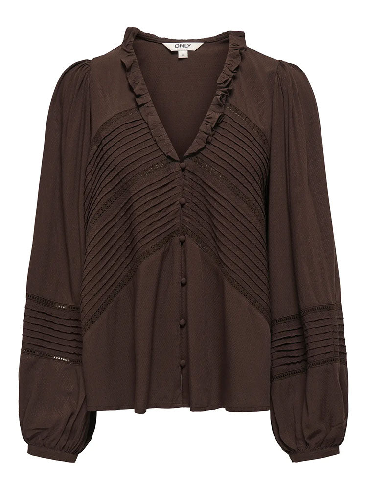 Onleugina V Neck Dobby Top-Coffee Bean