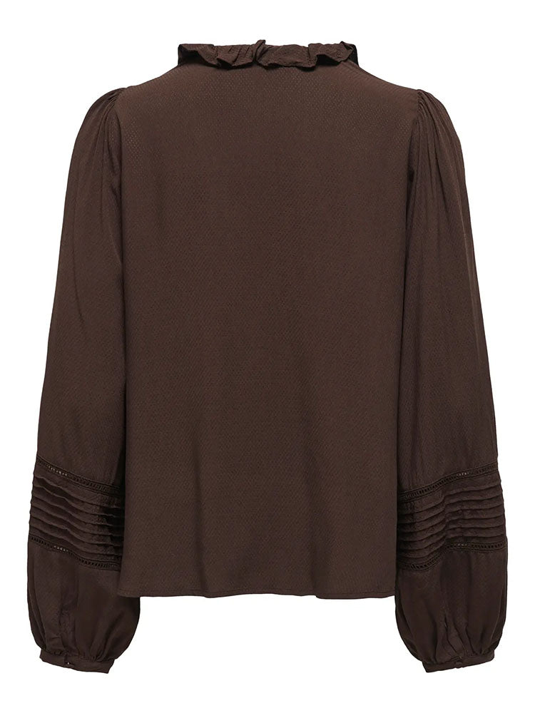 Onleugina V Neck Dobby Top-Coffee Bean