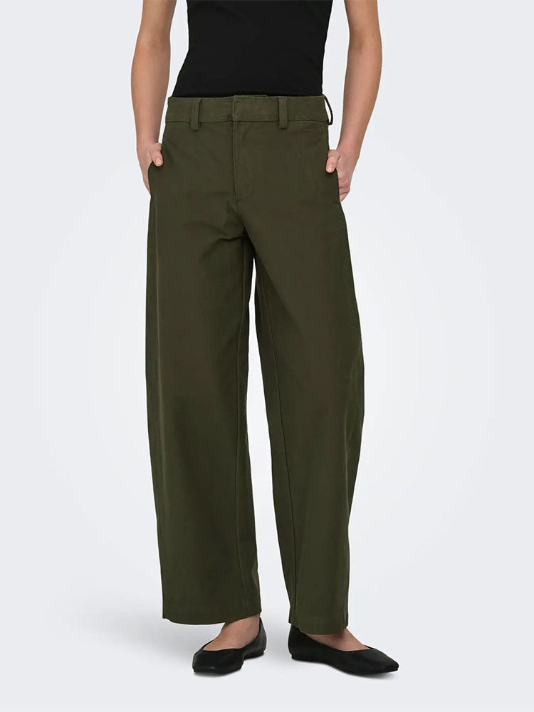 Onlclair Mid Waist Barrel Trousers-Olive