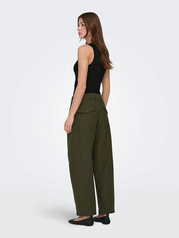Onlclair Mid Waist Barrel Trousers-Olive