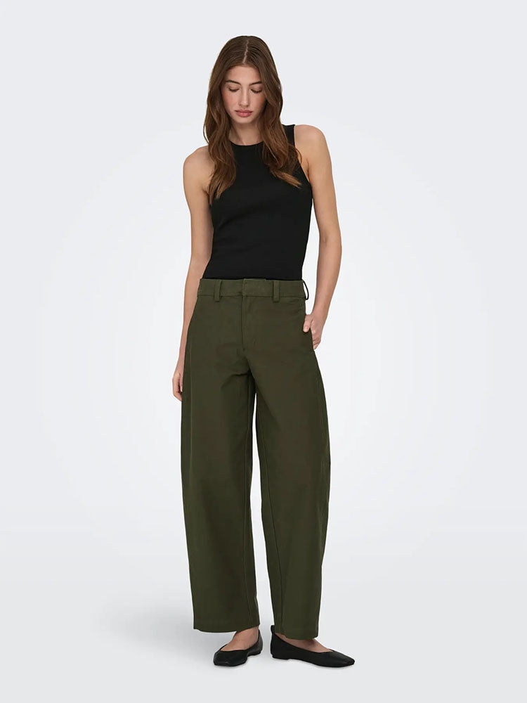 Onlclair Mid Waist Barrel Trousers-Olive