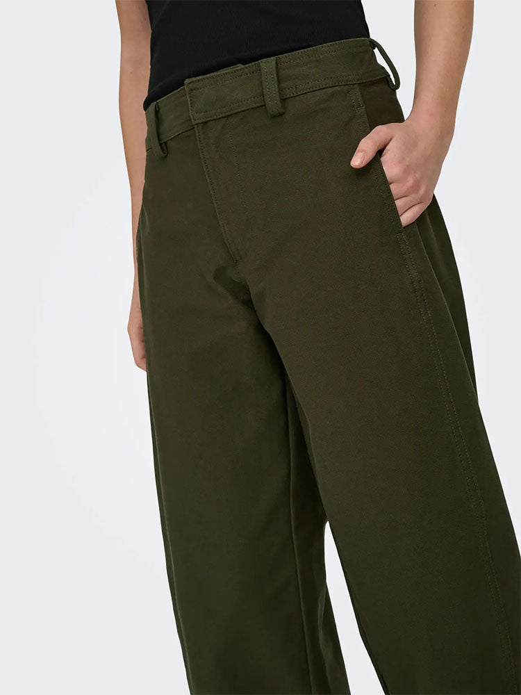 Onlclair Mid Waist Barrel Trousers-Olive