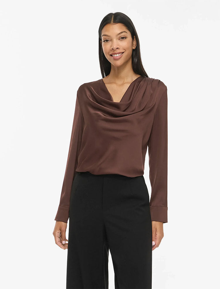 Vifreja Waterfall Satin Top-Coffee Bean