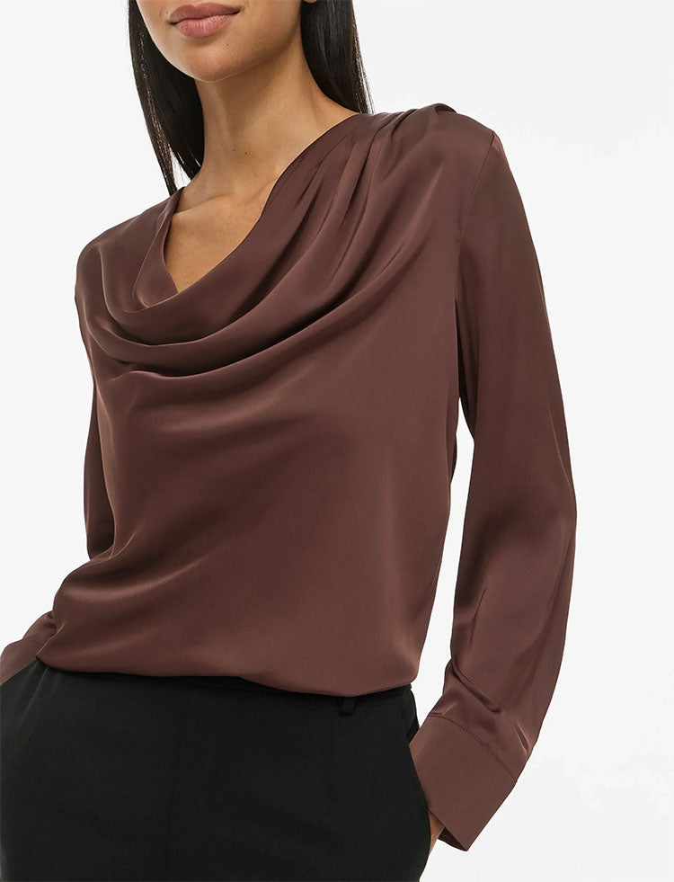 Vifreja Waterfall Satin Top-Coffee Bean