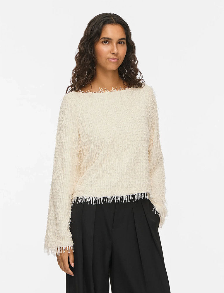 Vitoi Boatneck Fringed Top-Cream