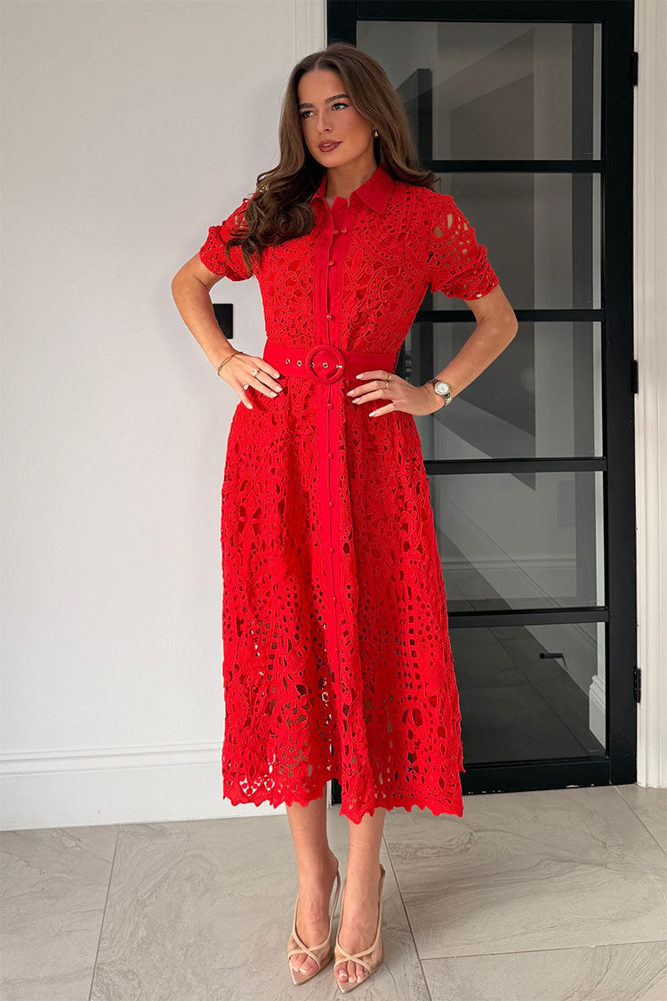 Meadow Short Sleeve Midi Dress Red