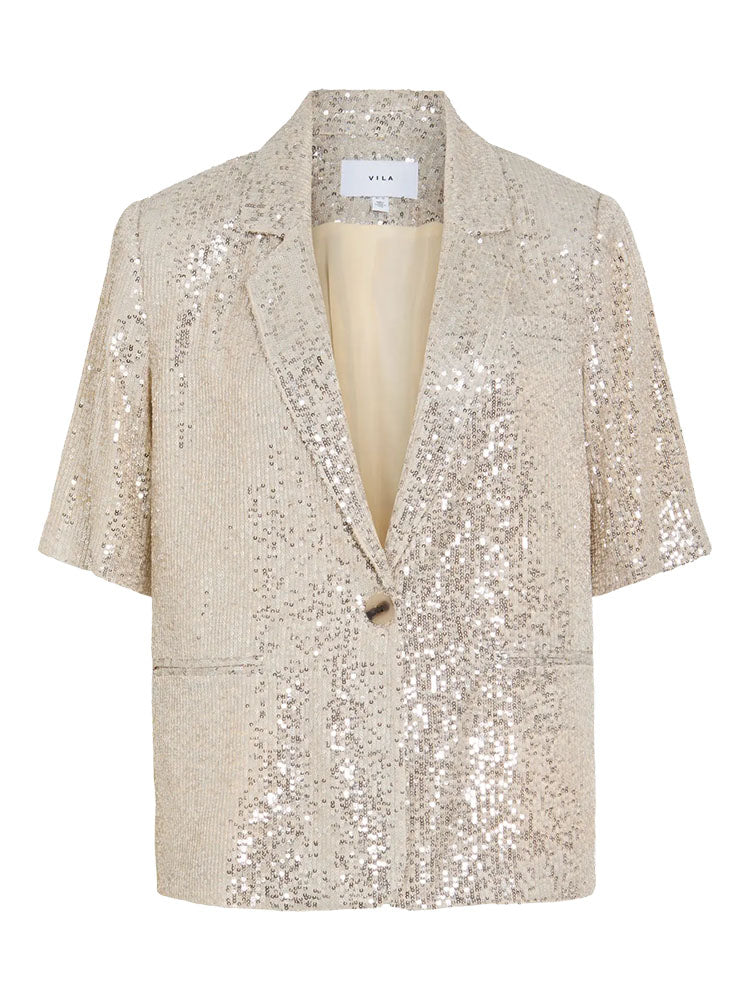 Vihirid Short Sleeve Silver Sequin Blazer