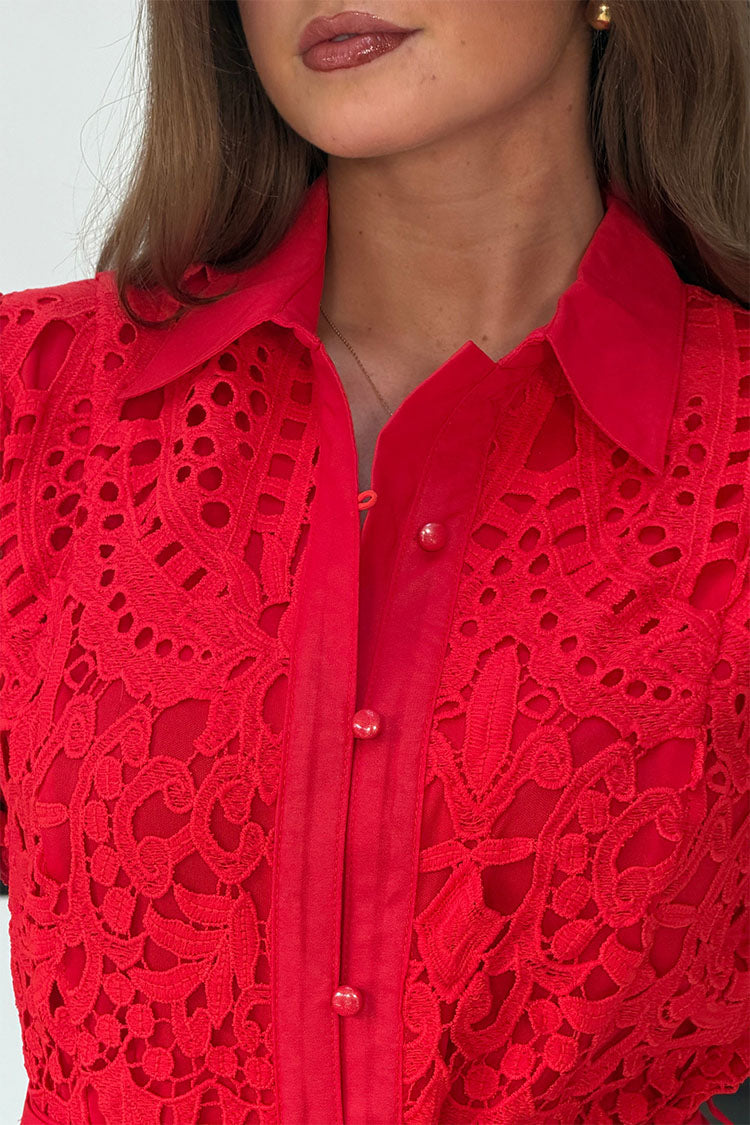 Meadow Short Sleeve Midi Dress Red