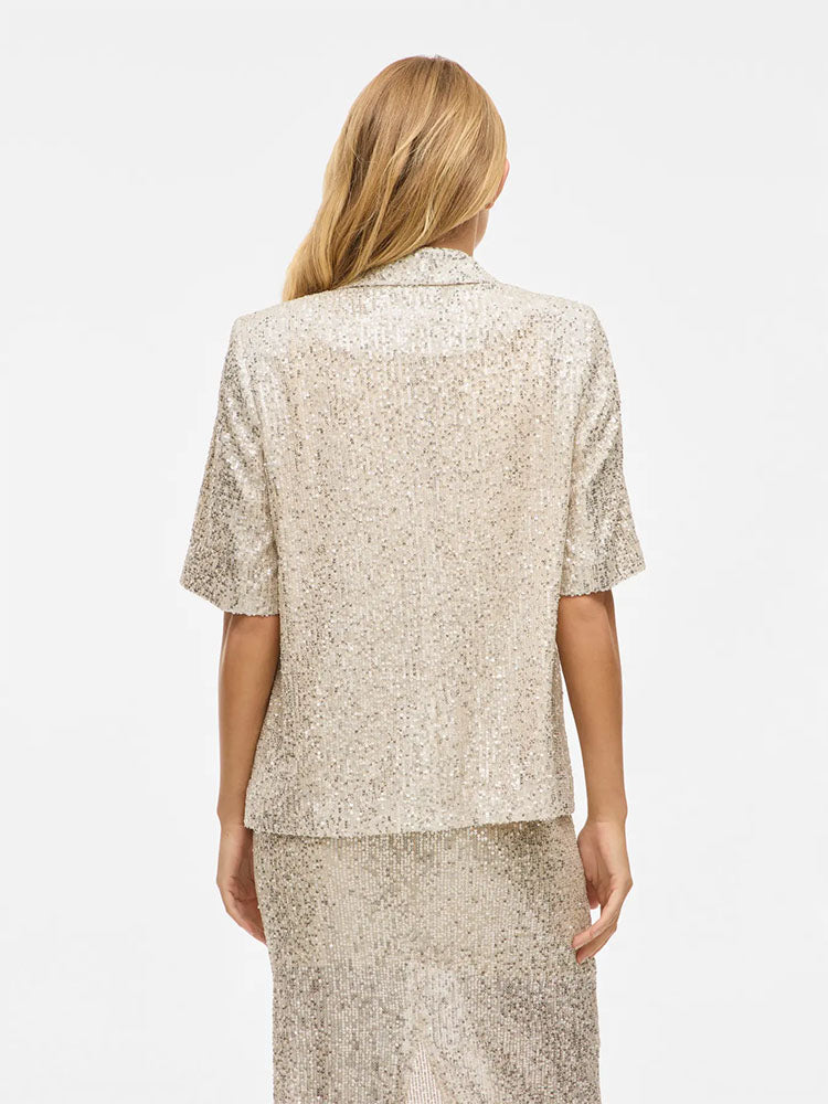 Vihirid Short Sleeve Silver Sequin Blazer