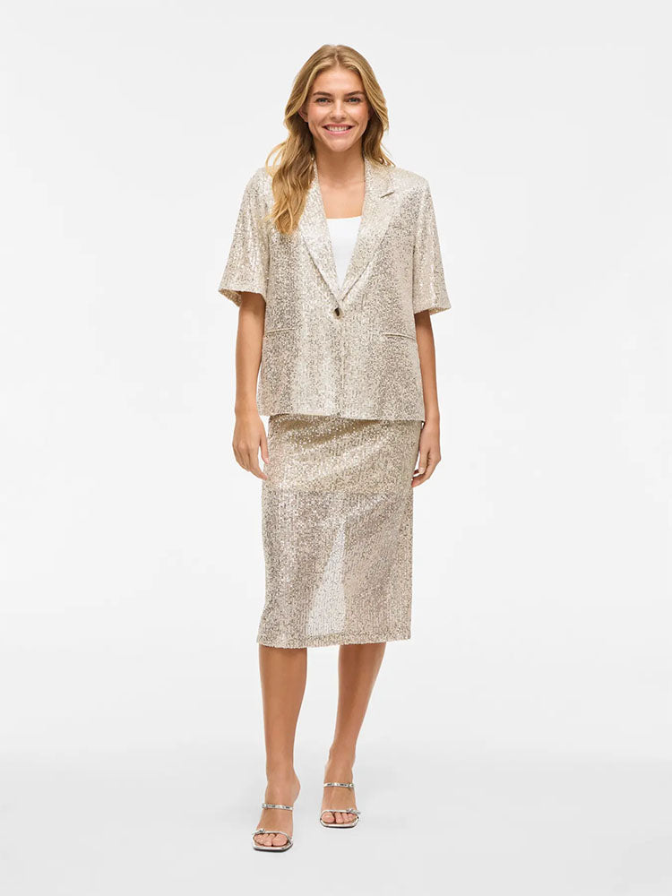 Vihirid Short Sleeve Silver Sequin Blazer