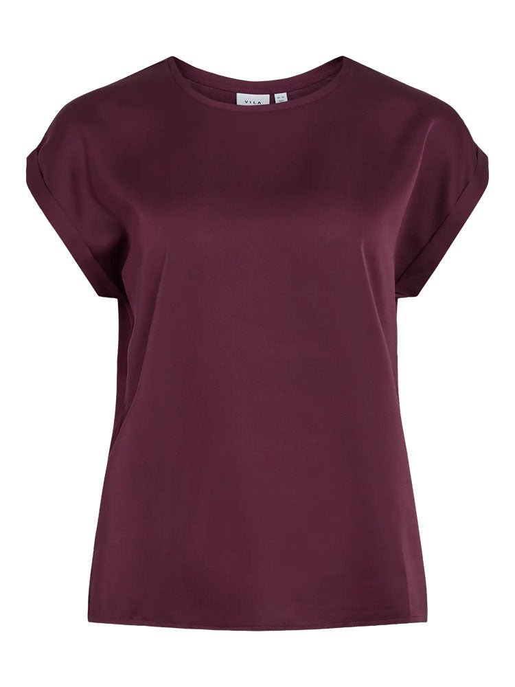 Viellette Short Sleeve Satin Top-Burgundy