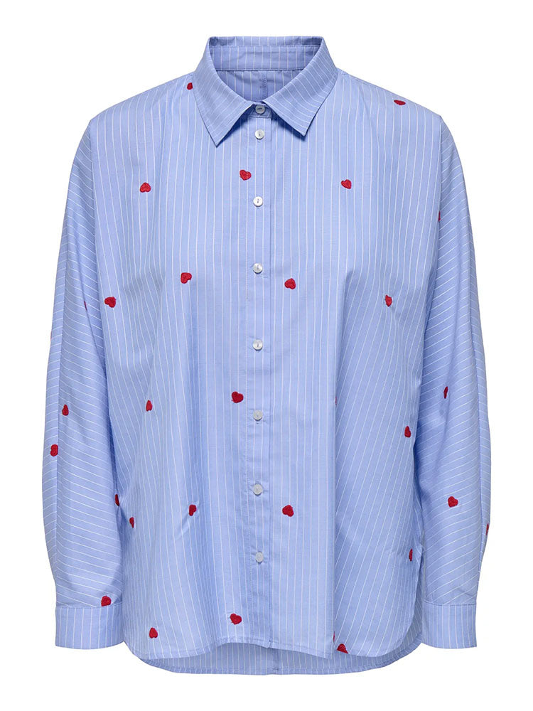 Onlnew Lina Grace Striped Shirt-Moonlight Blue Red Heart