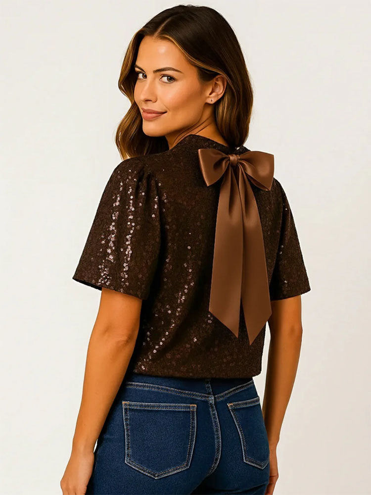 Kate & Pippa Ava Sequin Top In Chocolate Brown