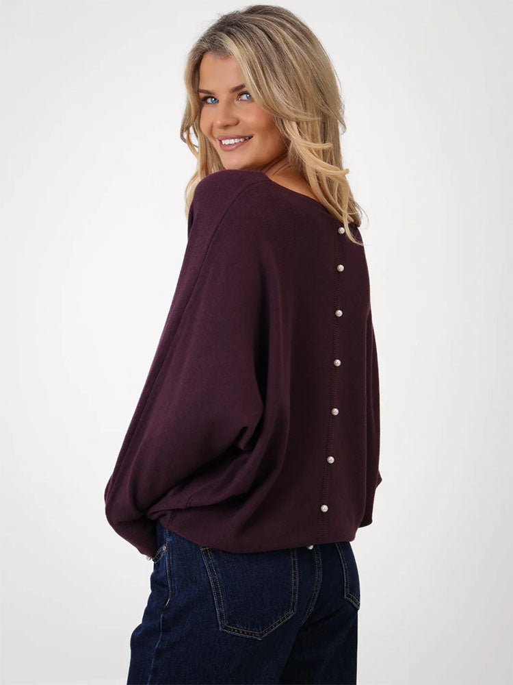 Kate &amp; Pippa Elba Pearl Detail Knit Jumper In Mulberry