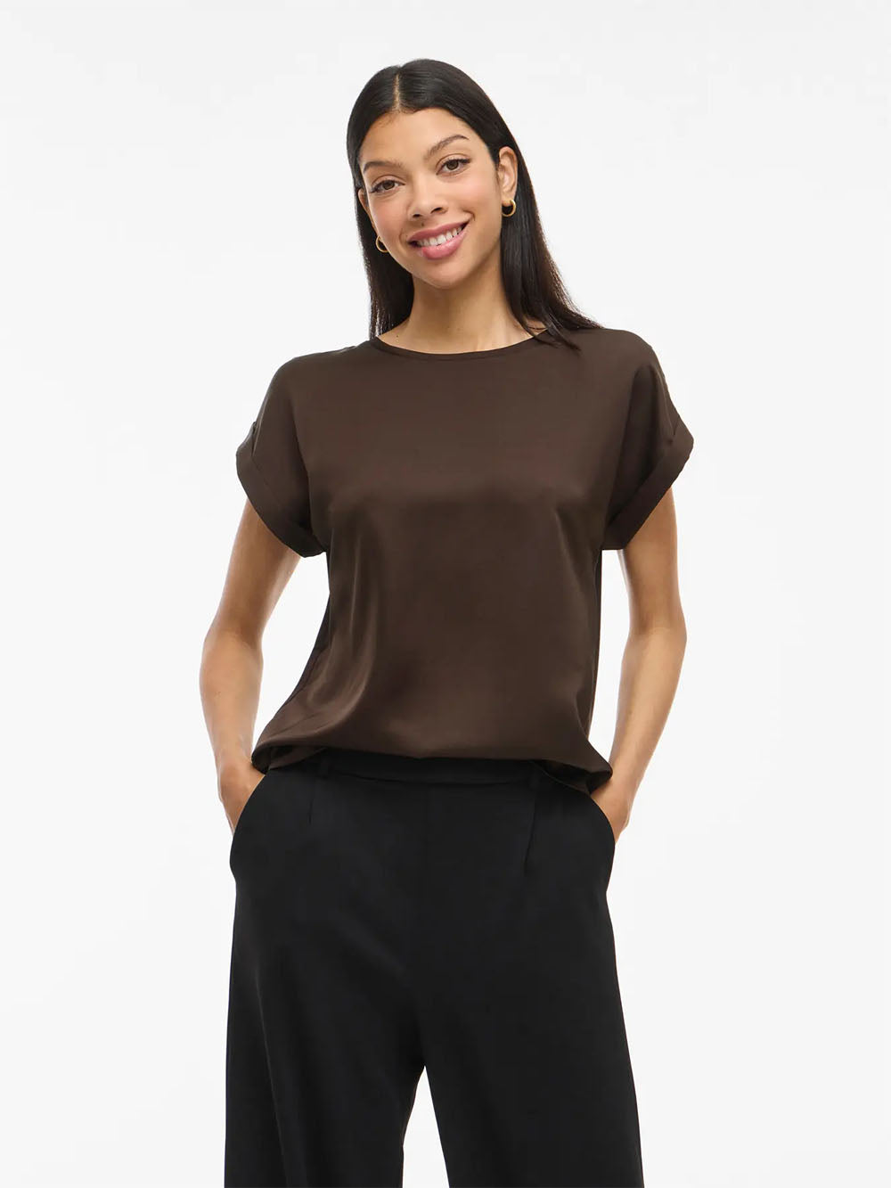 Viellette Satin Top-Coffee Bean