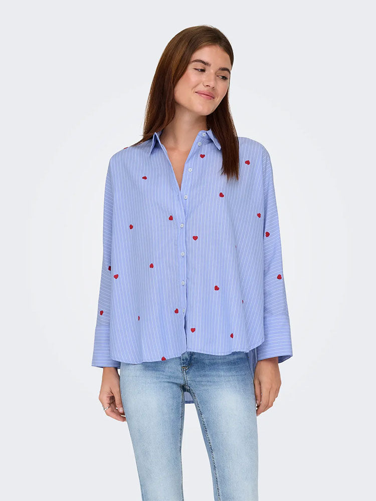 Onlnew Lina Grace Striped Shirt-Moonlight Blue Red Heart