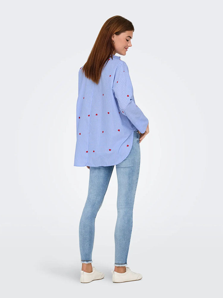 Onlnew Lina Grace Striped Shirt-Moonlight Blue Red Heart