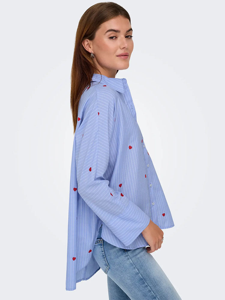 Onlnew Lina Grace Striped Shirt-Moonlight Blue Red Heart