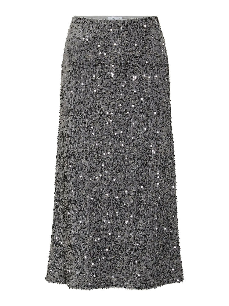 Vifaith High Waist Midi Sequin Skirt-Silver
