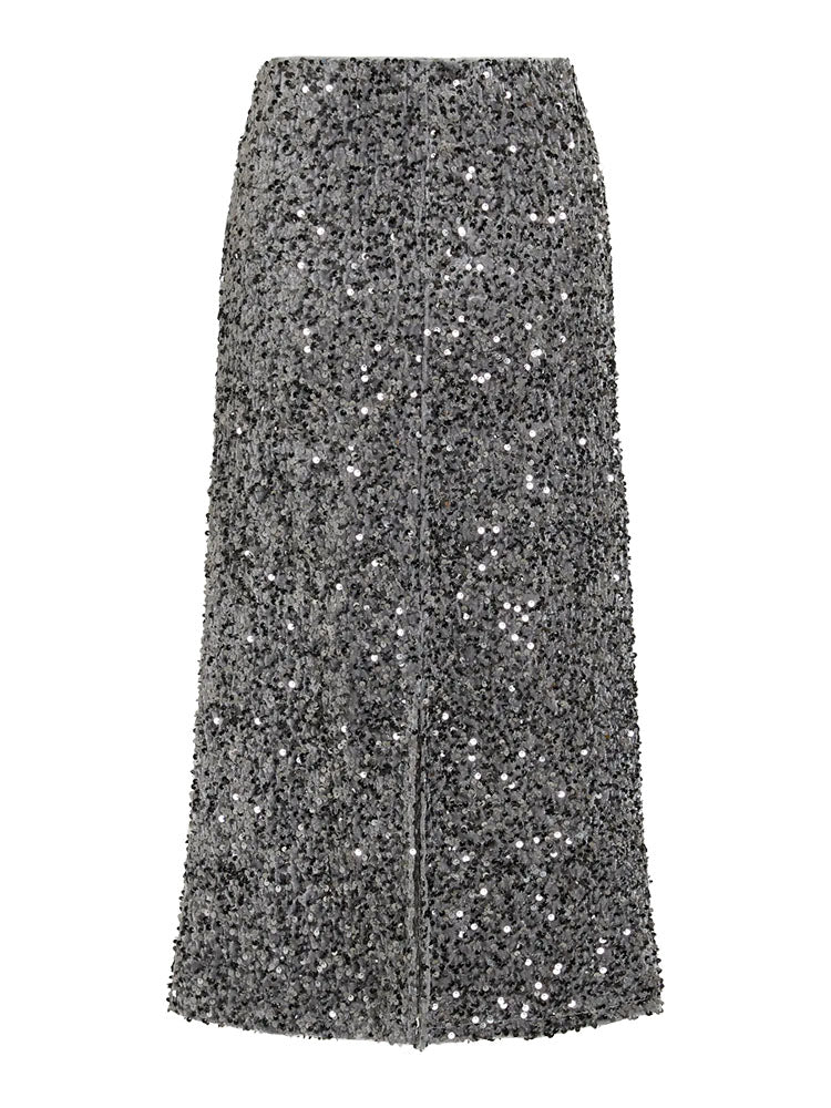 Vifaith High Waist Midi Sequin Skirt-Silver