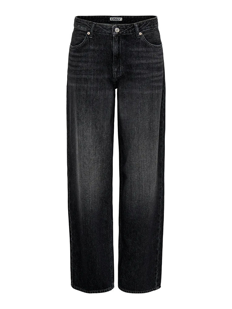 Onltoledo Mid Waist Loose Straight Denim Jeans-Washed Black