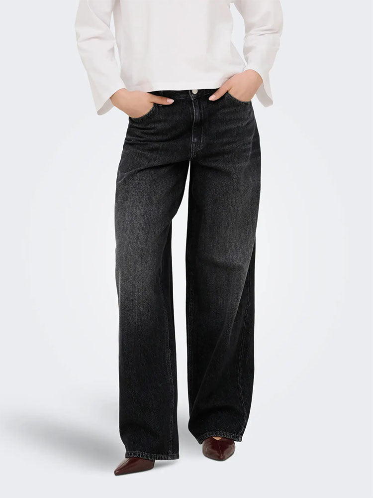 Onltoledo Mid Waist Loose Straight Denim Jeans-Washed Black