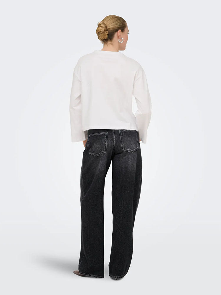 Onltoledo Mid Waist Loose Straight Denim Jeans-Washed Black