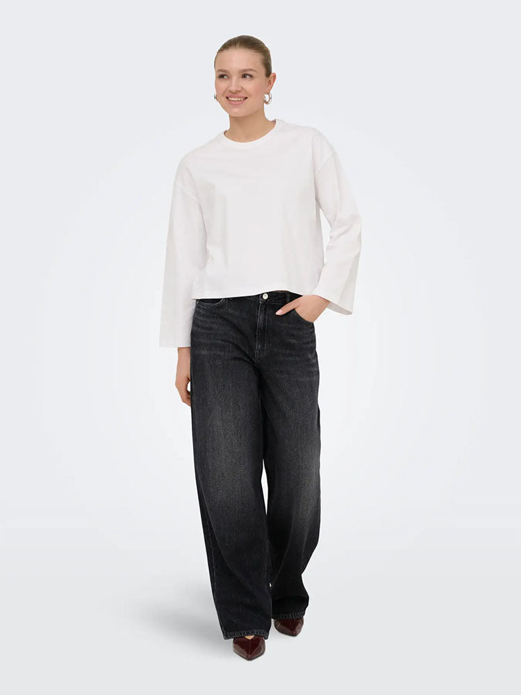 Onltoledo Mid Waist Loose Straight Denim Jeans-Washed Black