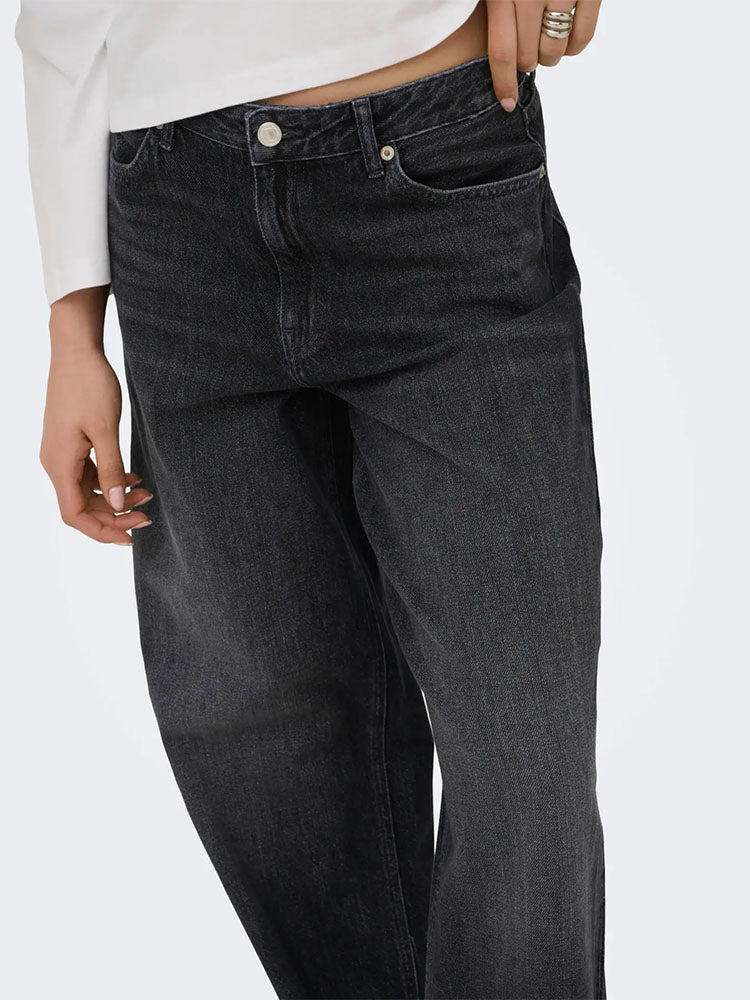 Onltoledo Mid Waist Loose Straight Denim Jeans-Washed Black
