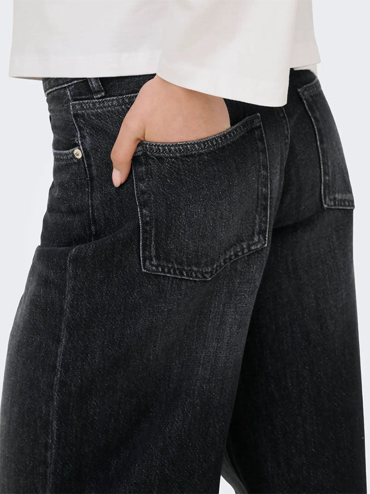 Onltoledo Mid Waist Loose Straight Denim Jeans-Washed Black