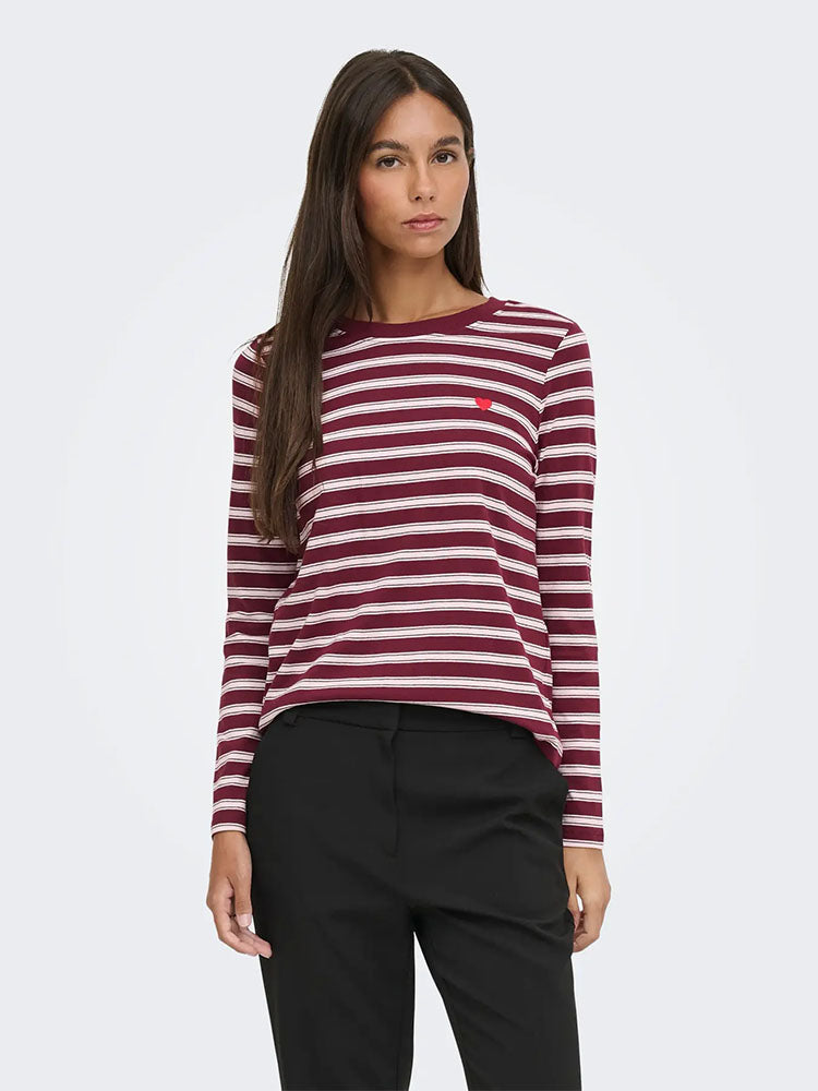 Jdypisa Long Sleeve Stripe Top-Windsor Wine/Pink